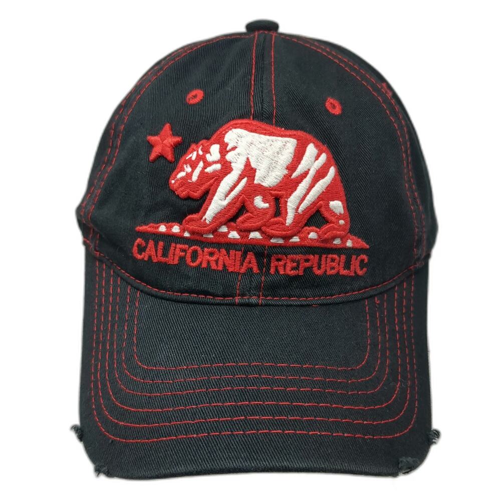 Pit Bull Baseball Cap Black One Size California Republic Bear Hat Red Stitch